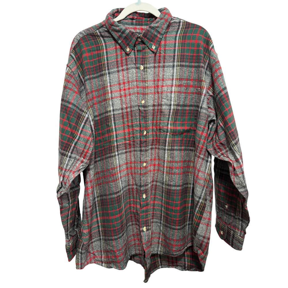 RedHead Mens 2XL Plaid Flannel Shirt Red Green Grey Cotton Button Down Shirt